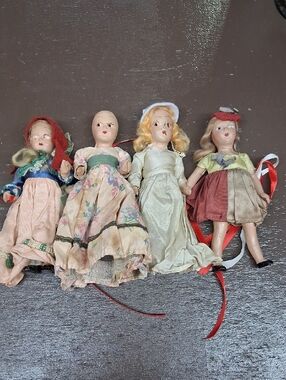 4 Antique 1940's Composition 8" Princess Ann Dolls clay bisque